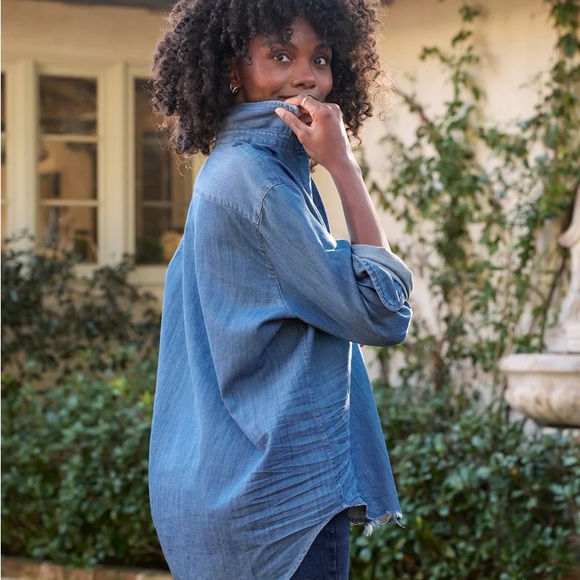 EILEEN Vintage Stonewashed Wash Denim Relaxed Button-Up Shirt Large. - Picture 11 of 14